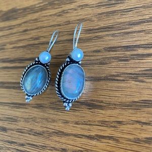 Labradorite & biwa pearl earrings